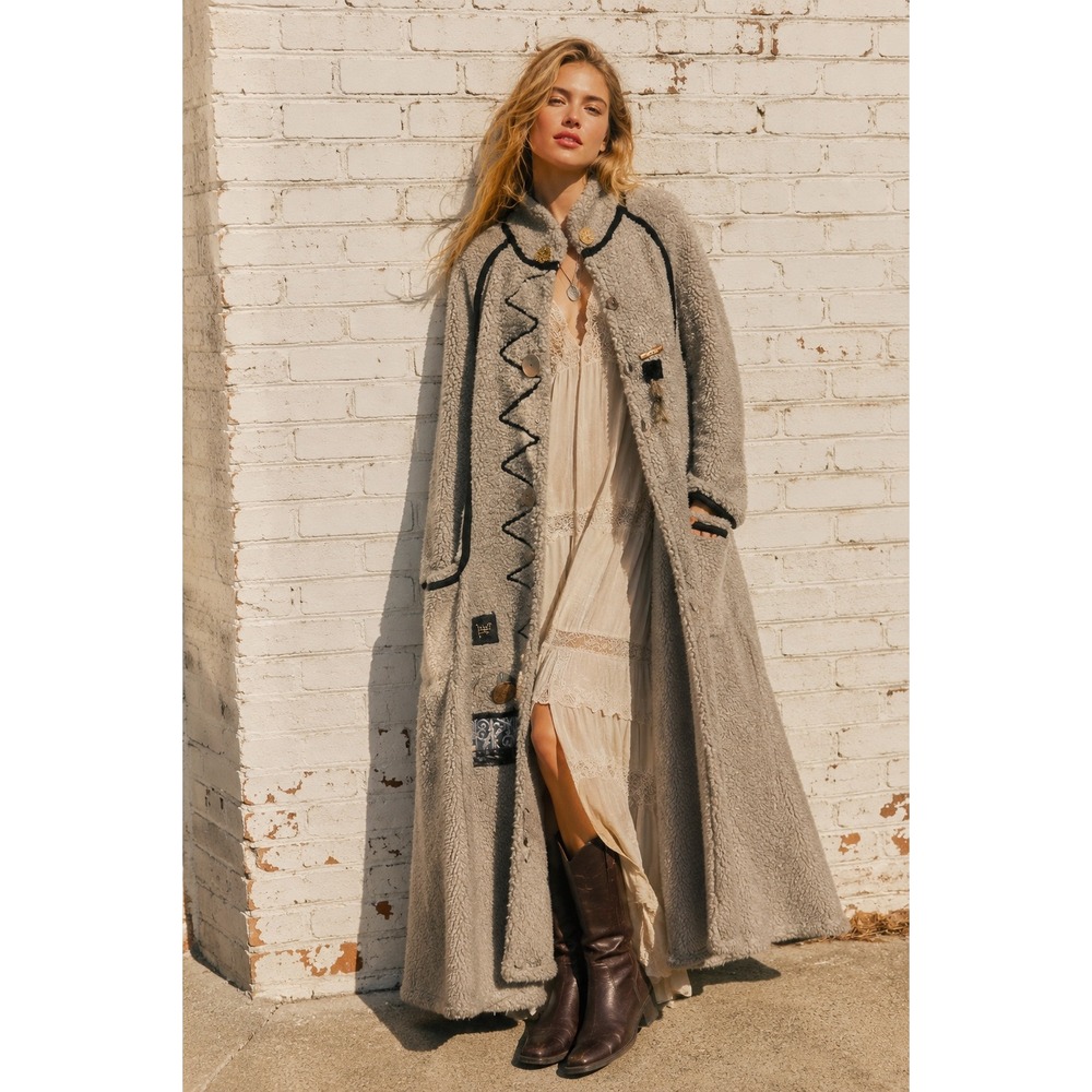 Vintage Lee Andersen Grey Sherpa Acrylic Longline Art to Wear Coat lagenlook M